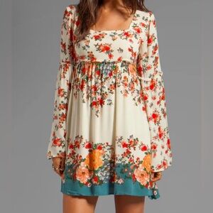 Free People Floral Mini Dress XSmall Multicolor Boho Bell Sleeves Featival READ